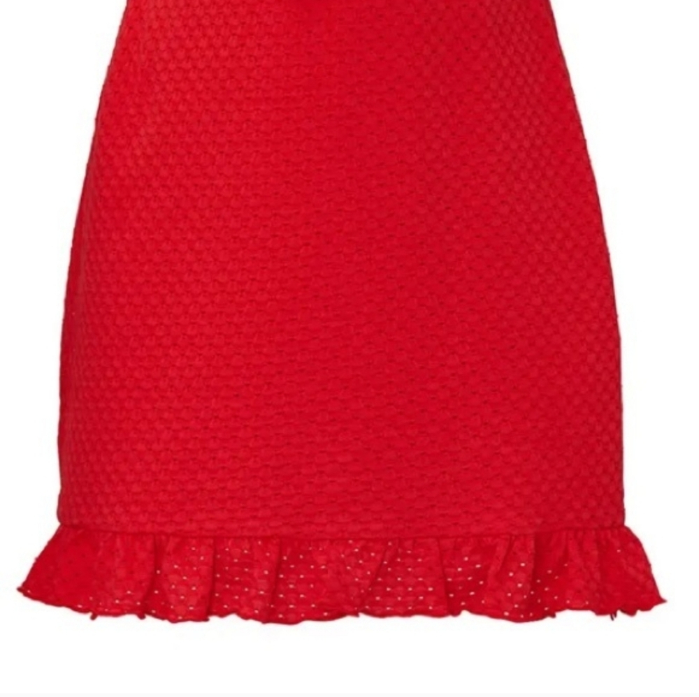 MINKPINK Laurel Tomato Red Eyelet Sleeveless V-neck Tie Front Mini Dress Size SM - Picture 8 of 16
